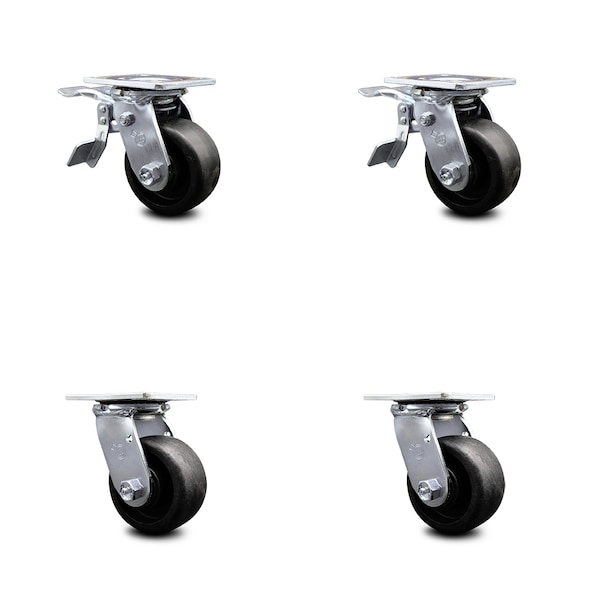 4 Inch Glass Filled Nylon Swivel Caster Set Roller Bearing 2 Total Lock Brake